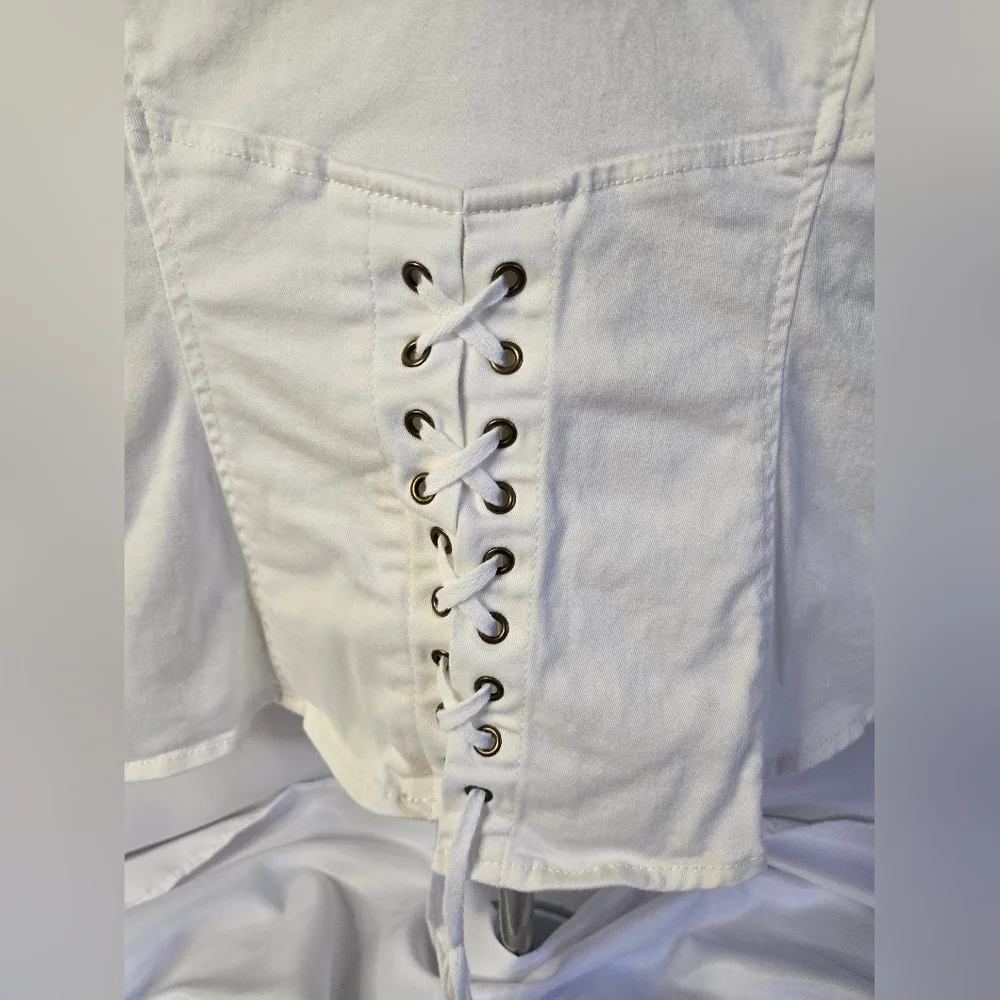 Harley-Davidson White Lace-Up Corset Vest Size Medium – Embroidered Eagle Logo - Picture 9 of 9